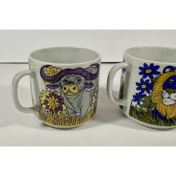 SI Japan Coffee Cup Mugs Tiger Lion Water Buffalo Animals Vintage Retro Drink - Picture 3 of 11